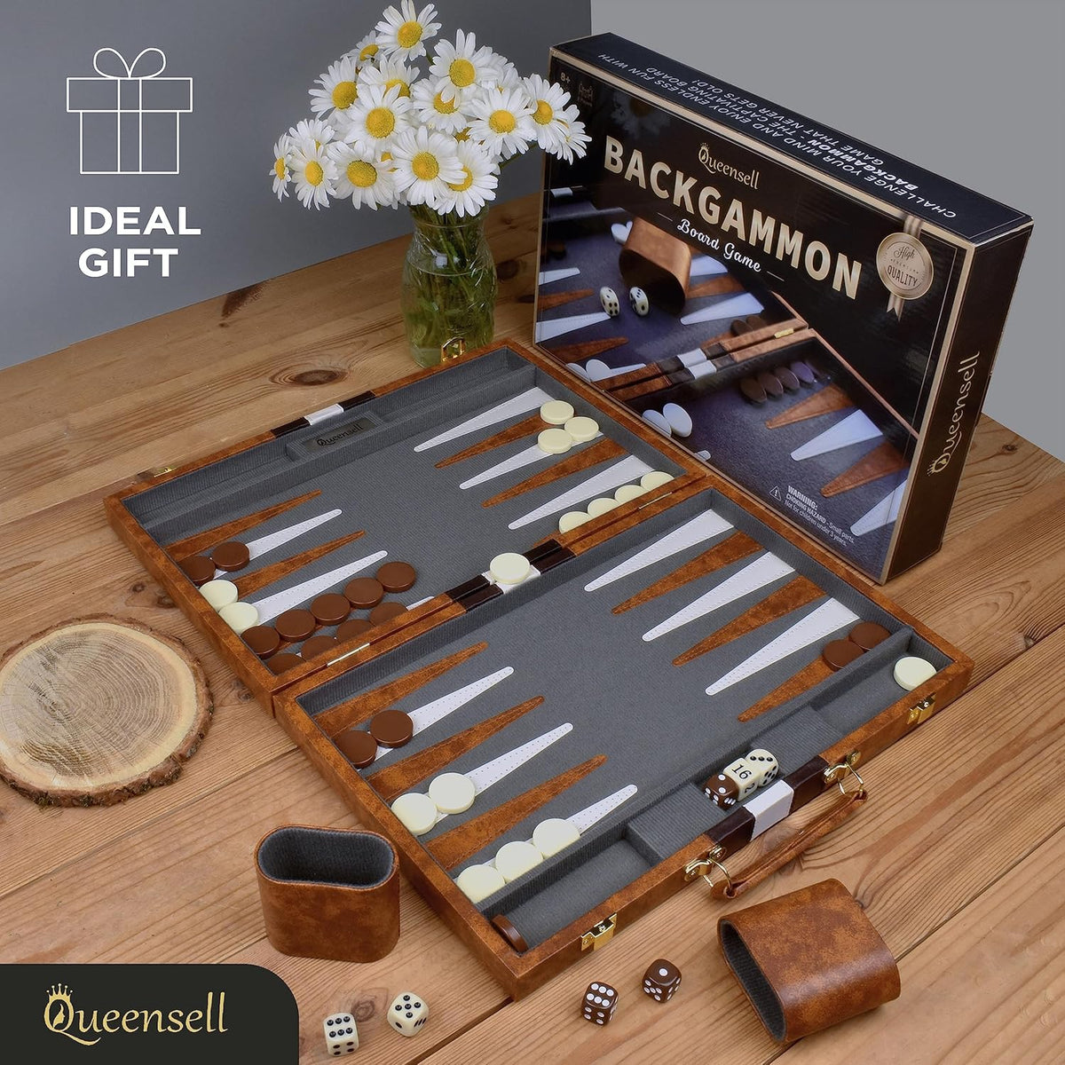 Large Backgammon Sets for Adults - Classic Board Games for 2 Players Adults and Kids - Premium Backgammon Set 38.1 Cm Board and 32 Backgammon Pieces in Quality PU Leather Case