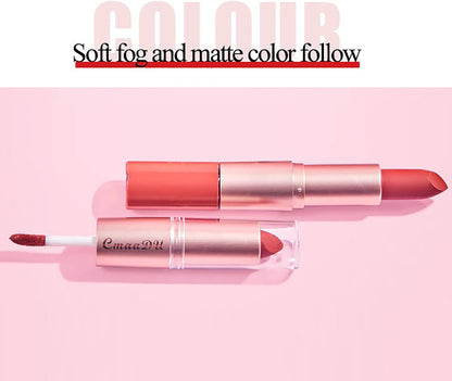 2 in 1 Lipstick Set 6Pcs Matte Nude Liquid Lipstick Non-Stick Long Lasting Lip Gloss Kit High Shine for Fuller Looking Lips, Pigmented Lip Makeup Gift Sets for Girls and Women(B)