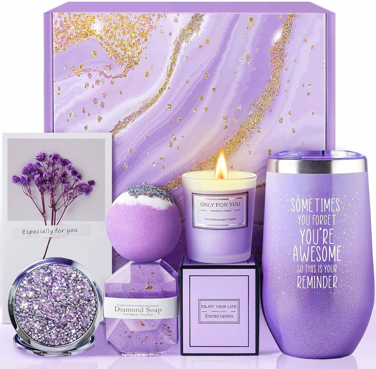 Pamper Gifts for Women, Relaxing Spa Gift Basket Hamper Set | Purple AutoDS