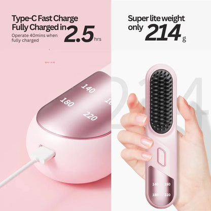 Cordless Hair Straightener Brush Portable Mini Ionic Straightening Comb - Black DropShipZone