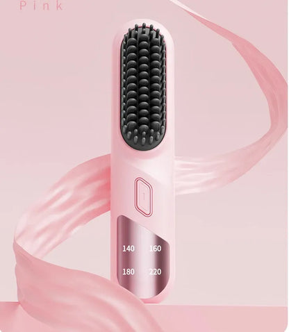 Cordless Hair Straightener Brush Portable Mini Ionic Straightening Comb - Pink DropShipZone