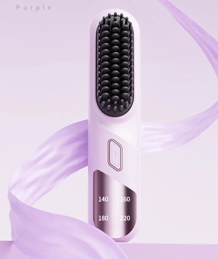 Cordless Hair Straightener Brush Portable Mini Ionic Straightening Comb - Purple DropShipZone