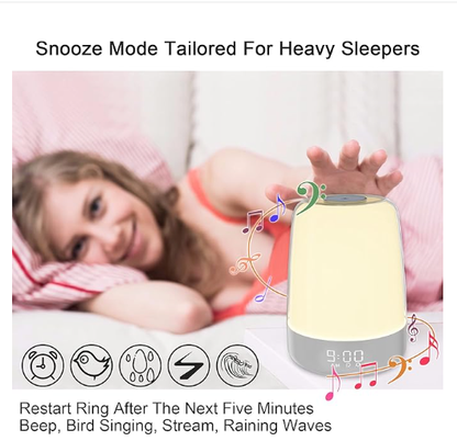 Touch Dimmable Bedside Night Light with Sunrise Alarm Clock, RGB Ambient Lamp for Kids' Bedrooms