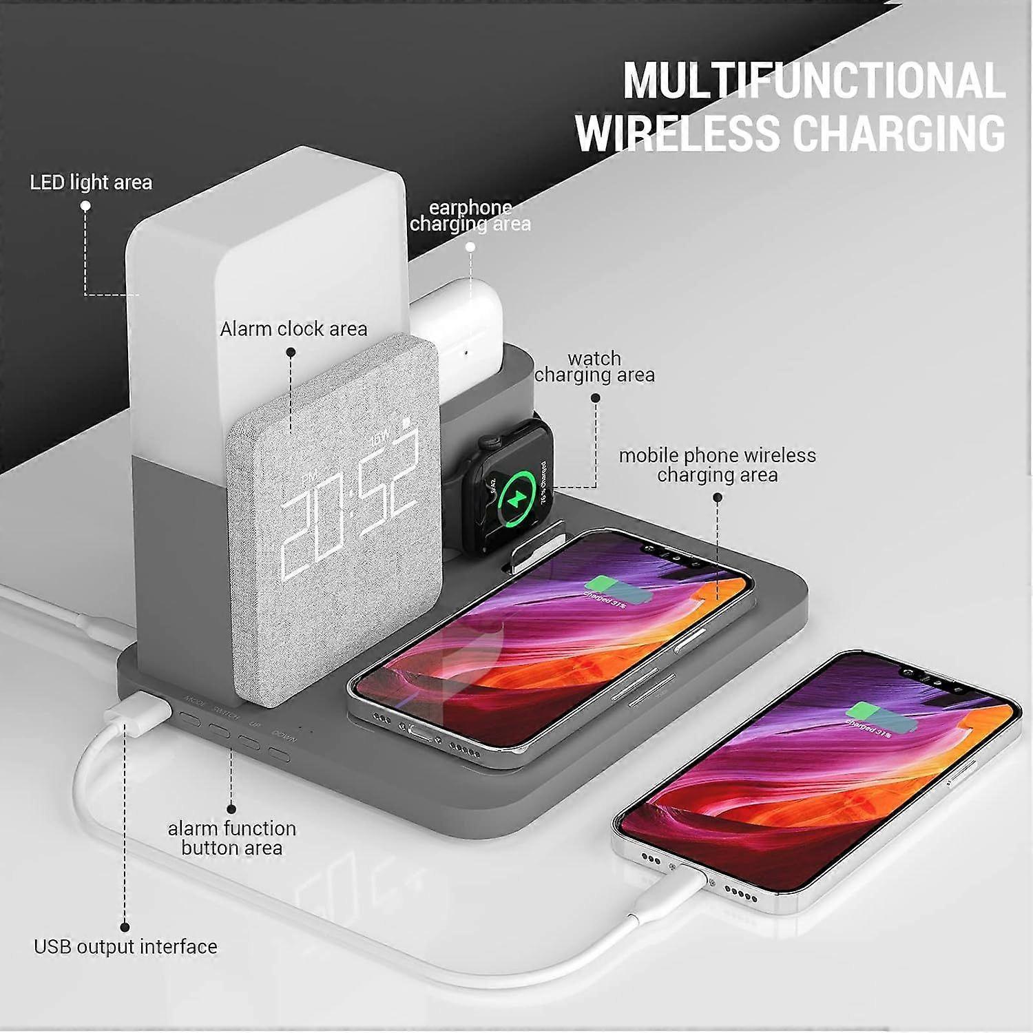 3-in-1 Wireless Charging Station with Alarm Clock DropShipZone