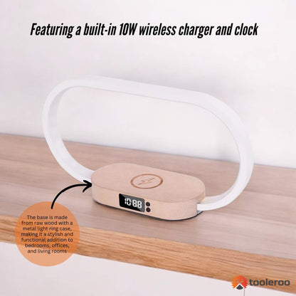 Wireless Phone Charger Table Lamp - Bedside Light With Clock