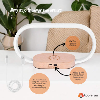 Wireless Phone Charger Table Lamp - Bedside Light With Clock