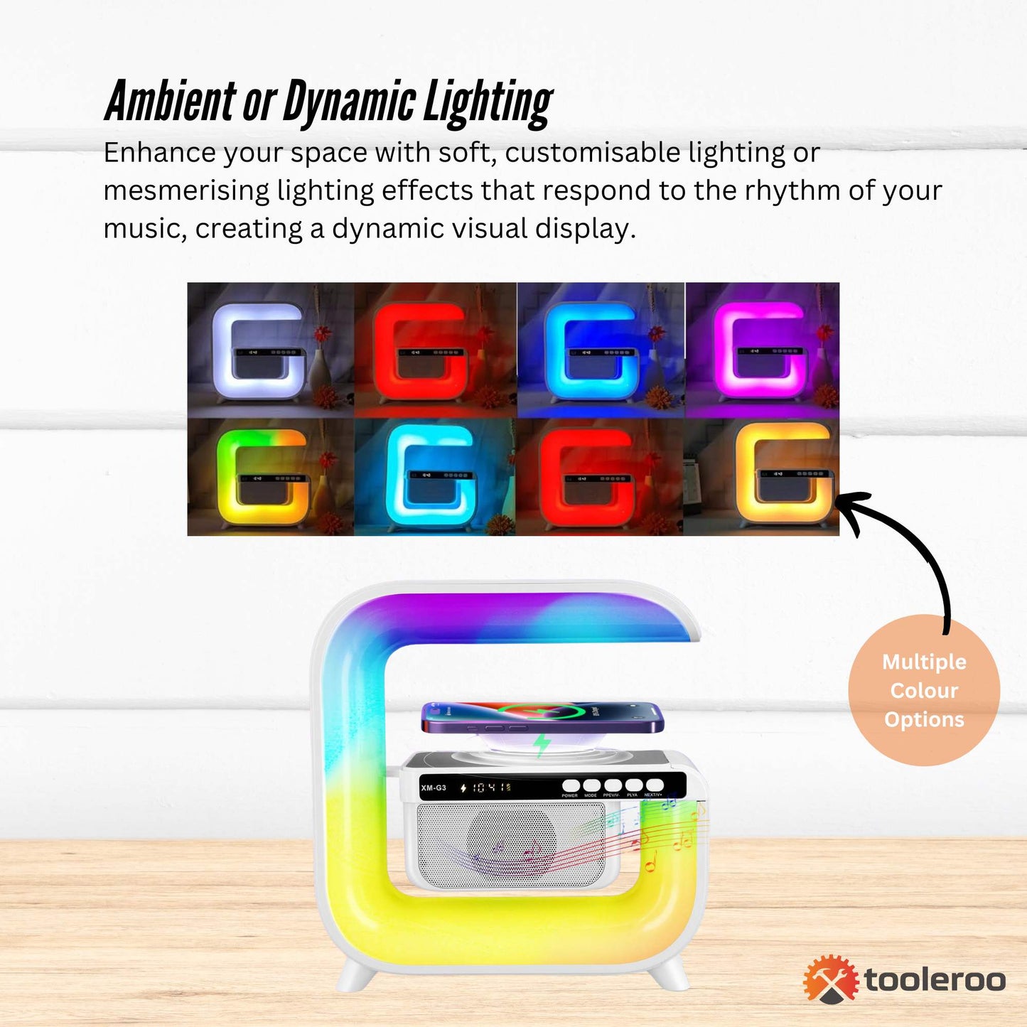 XM-G3 Bluetooth Rechargeable Speaker - Wireless Phone Charging LED Lamp Alarm Clock