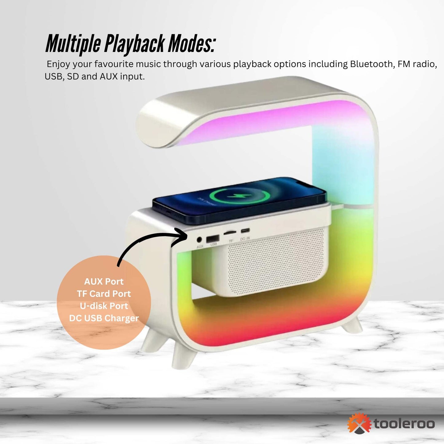 XM-G3 Bluetooth Rechargeable Speaker - Wireless Phone Charging LED Lamp Alarm Clock