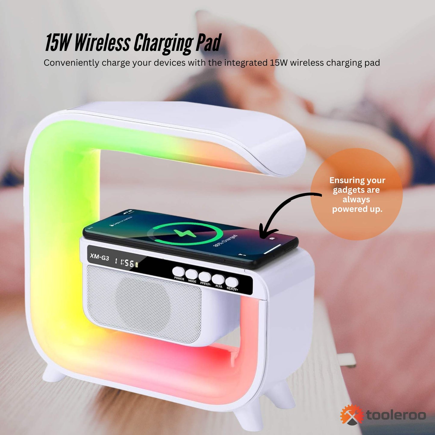 XM-G3 Bluetooth Rechargeable Speaker - Wireless Phone Charging LED Lamp Alarm Clock