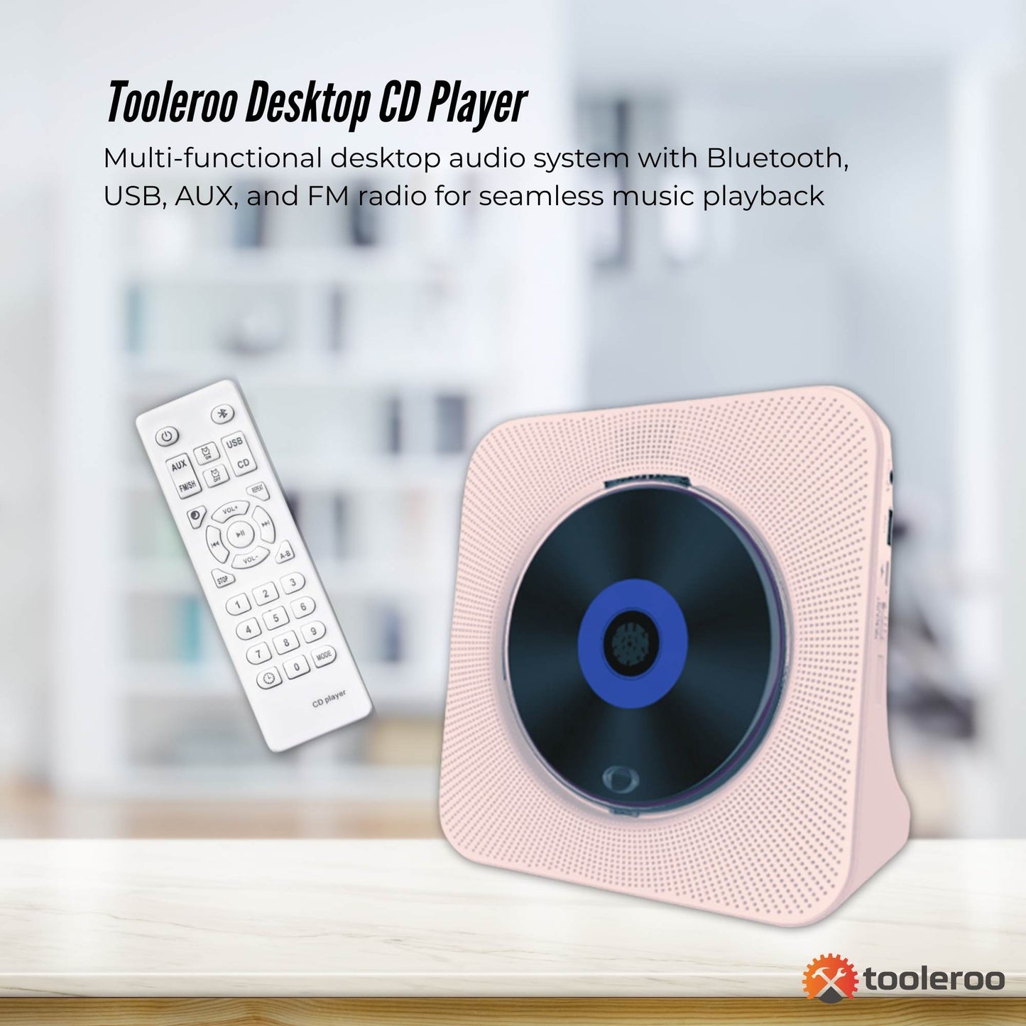Tooleroo - USB Rechargeable Desktop CD Player Speaker – Bluetooth Portable | Pink GiftArk