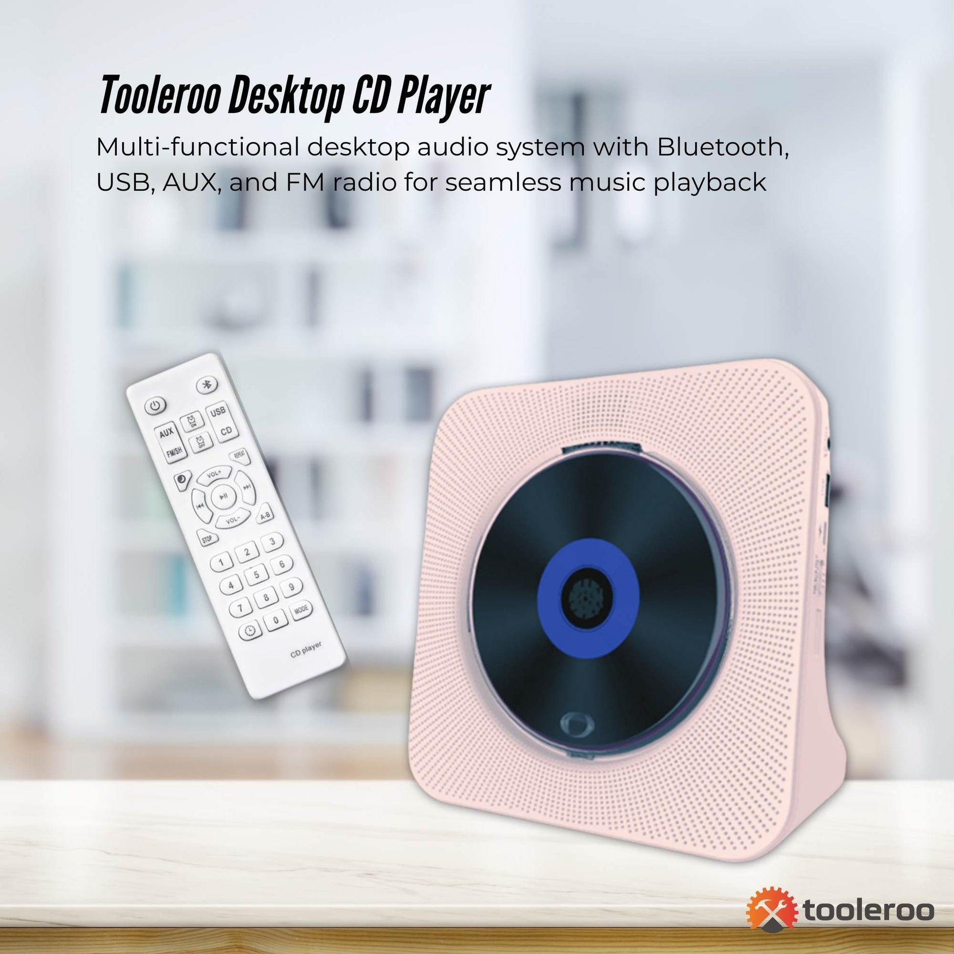 Tooleroo - USB Rechargeable Desktop CD Player Speaker – Bluetooth Portable | Pink GiftArk