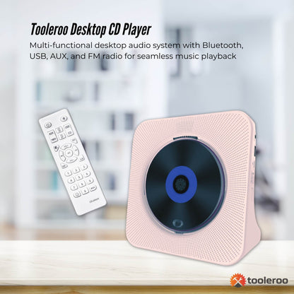 Tooleroo - USB Rechargeable Desktop CD Player Speaker – Bluetooth Portable | Pink GiftArk