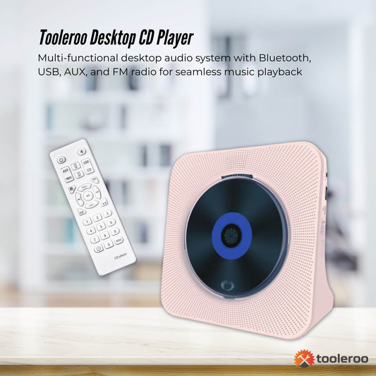 Tooleroo - USB Rechargeable Desktop CD Player Speaker – Bluetooth Portable | Pink GiftArk