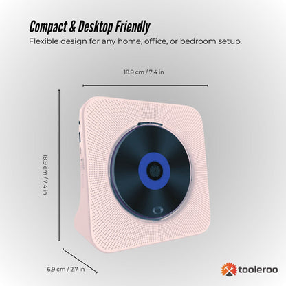 Tooleroo - USB Rechargeable Desktop CD Player Speaker – Bluetooth Portable | Pink GiftArk