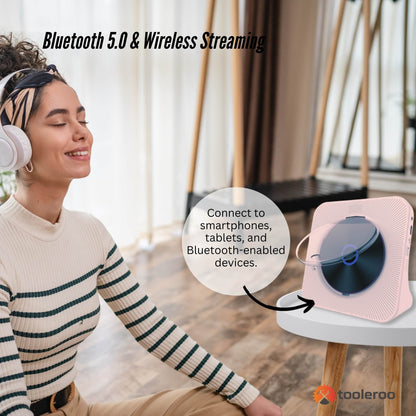 Tooleroo - USB Rechargeable Desktop CD Player Speaker – Bluetooth Portable | Pink GiftArk