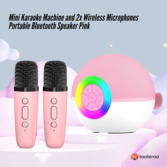 Mini Karaoke Machine and 2x Wireless Microphones Portable Bluetooth Speaker | Pink