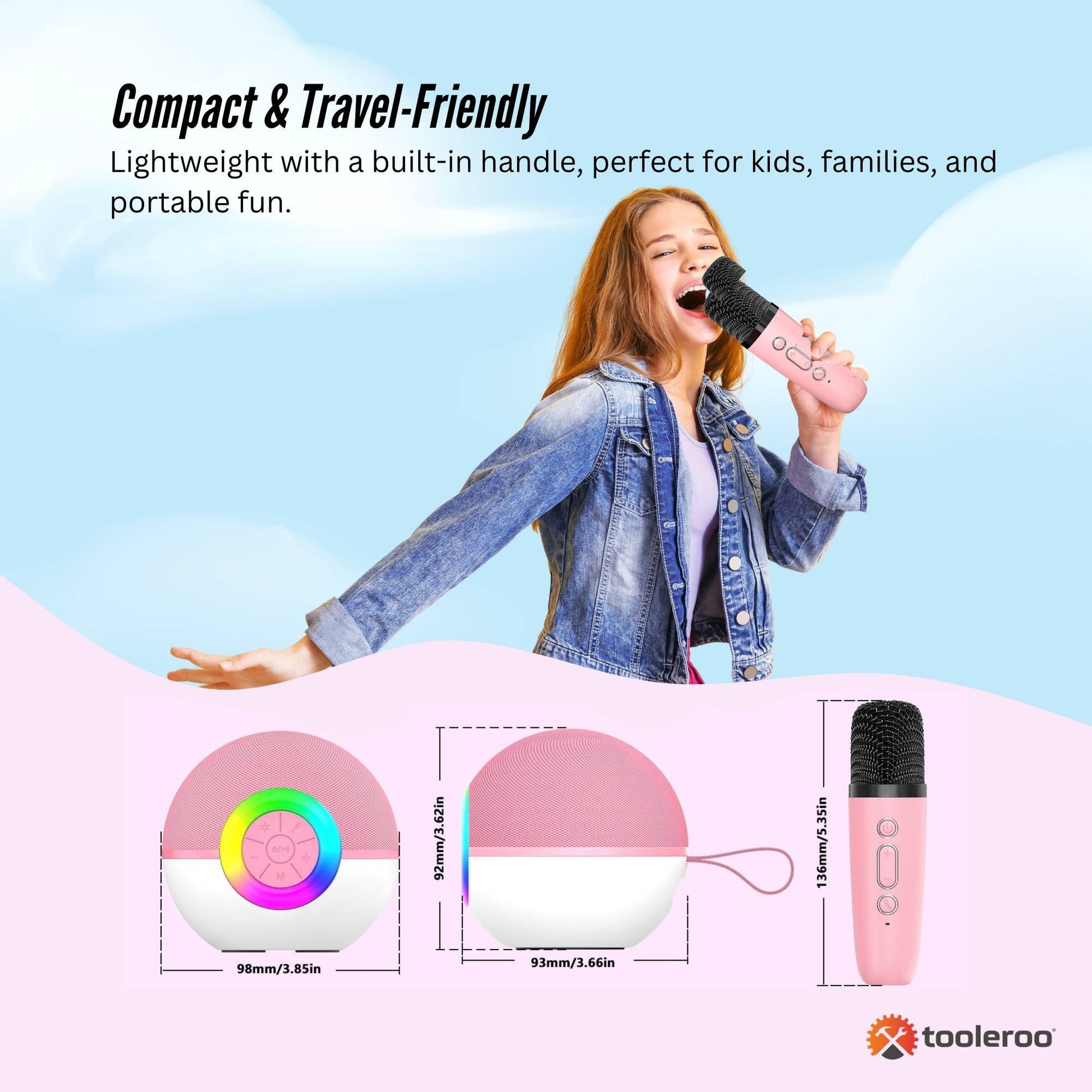 Mini Karaoke Machine and 2x Wireless Microphones Portable Bluetooth Speaker | Pink DropShipZone