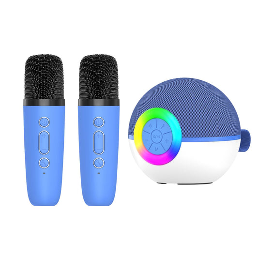 Mini Karaoke Machine and 2x Wireless Microphones Portable Bluetooth Speaker | Blue