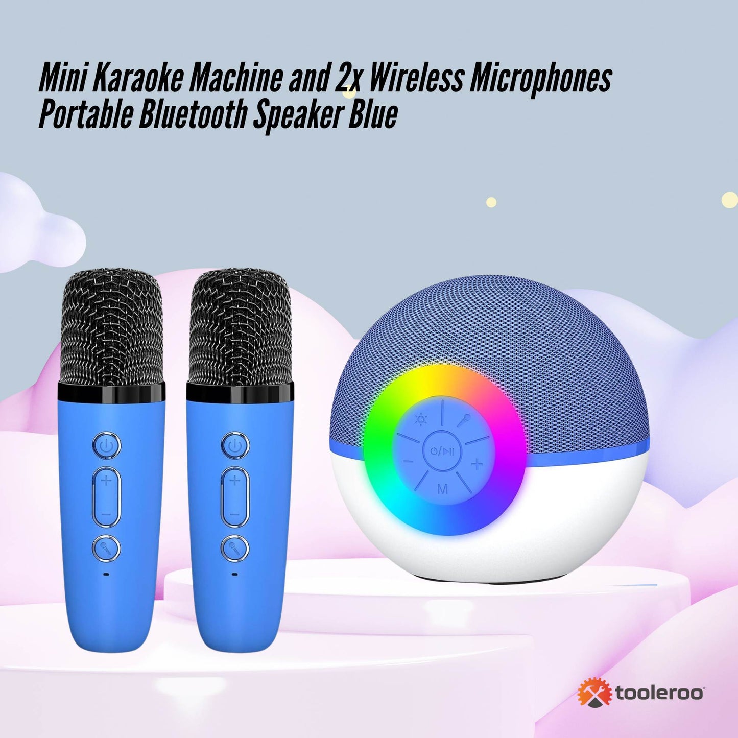 Mini Karaoke Machine and 2x Wireless Microphones Portable Bluetooth Speaker | Blue DropShipZone