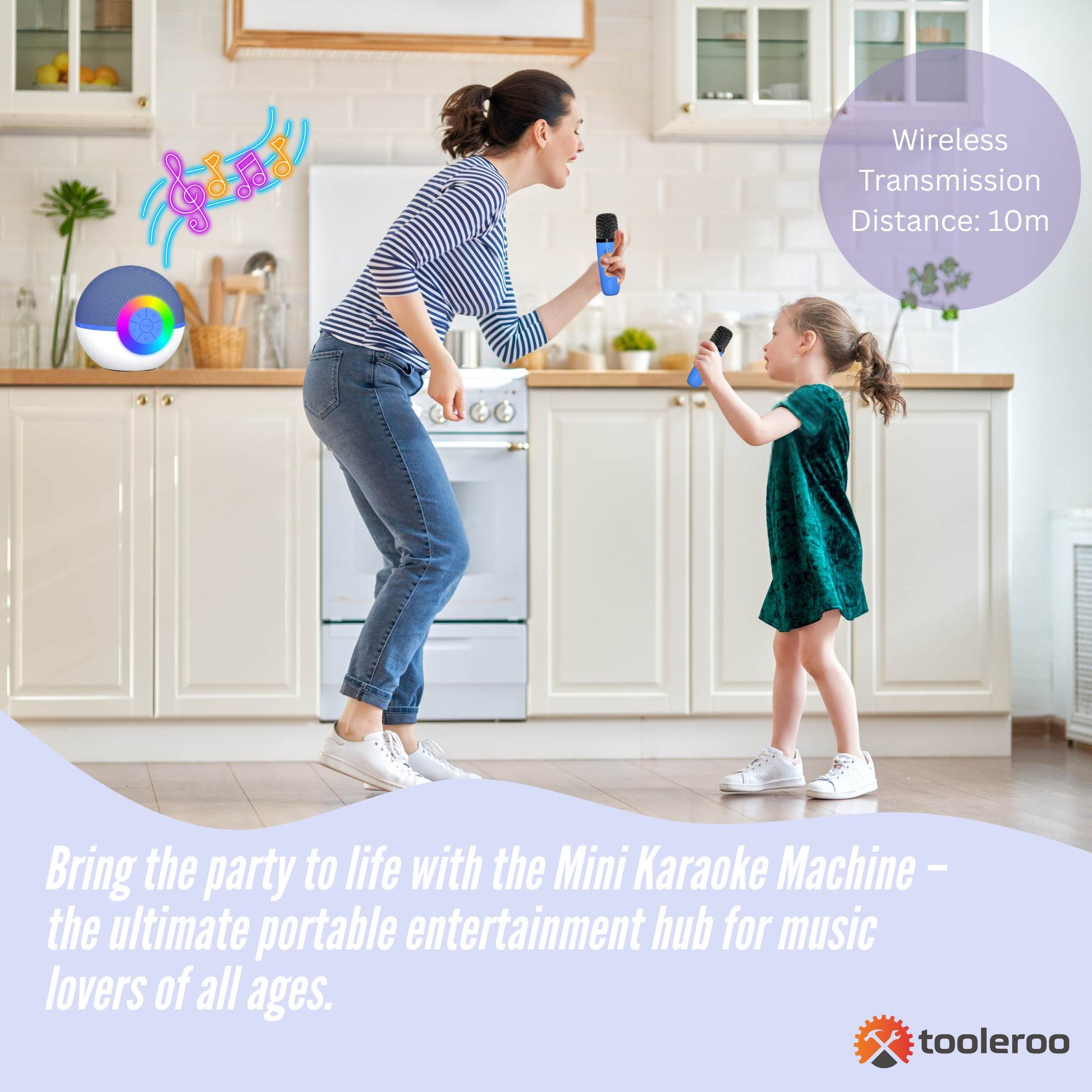 Mini Karaoke Machine and 2x Wireless Microphones Portable Bluetooth Speaker | Blue DropShipZone