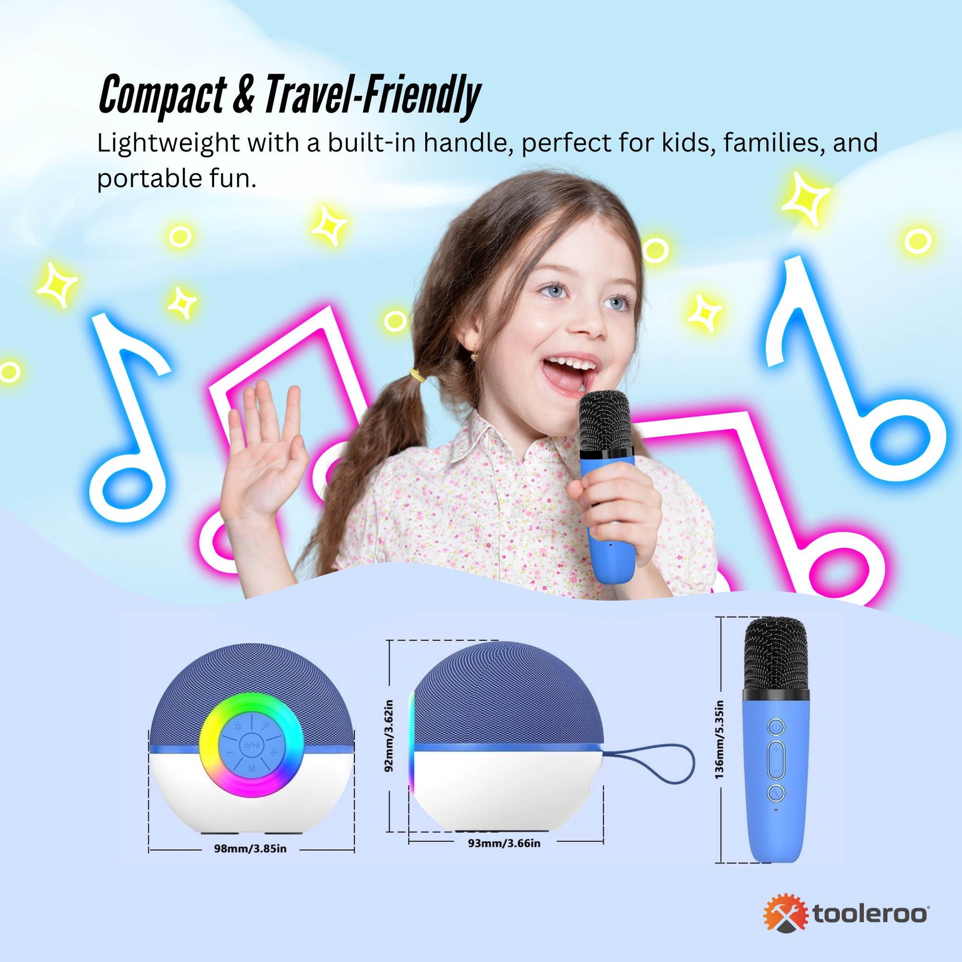 Mini Karaoke Machine and 2x Wireless Microphones Portable Bluetooth Speaker | Blue DropShipZone