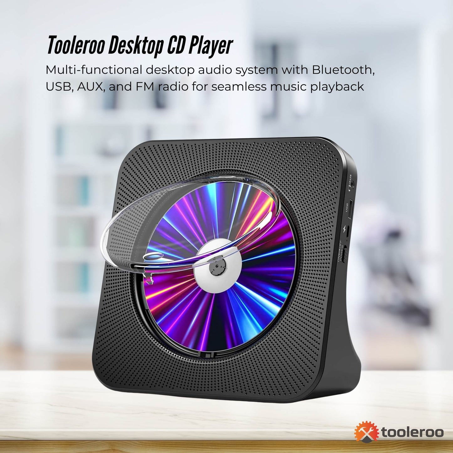 Tooleroo - USB Rechargeable Desktop CD Player Speaker – Bluetooth Portable | Black DropShipZone
