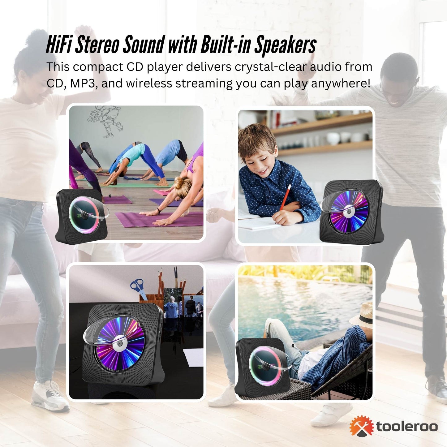 Tooleroo - USB Rechargeable Desktop CD Player Speaker – Bluetooth Portable | Black DropShipZone