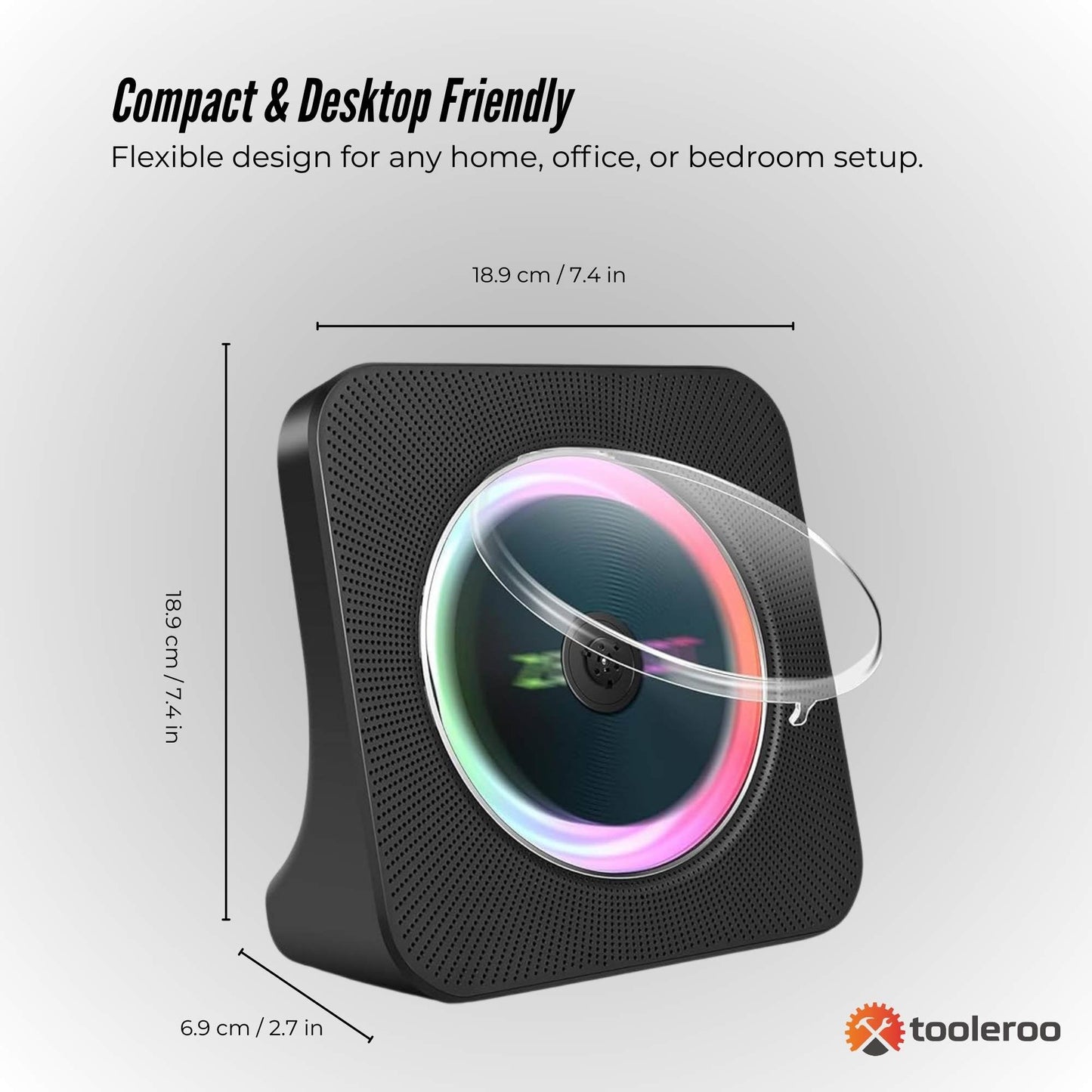 Tooleroo - USB Rechargeable Desktop CD Player Speaker – Bluetooth Portable | Black DropShipZone