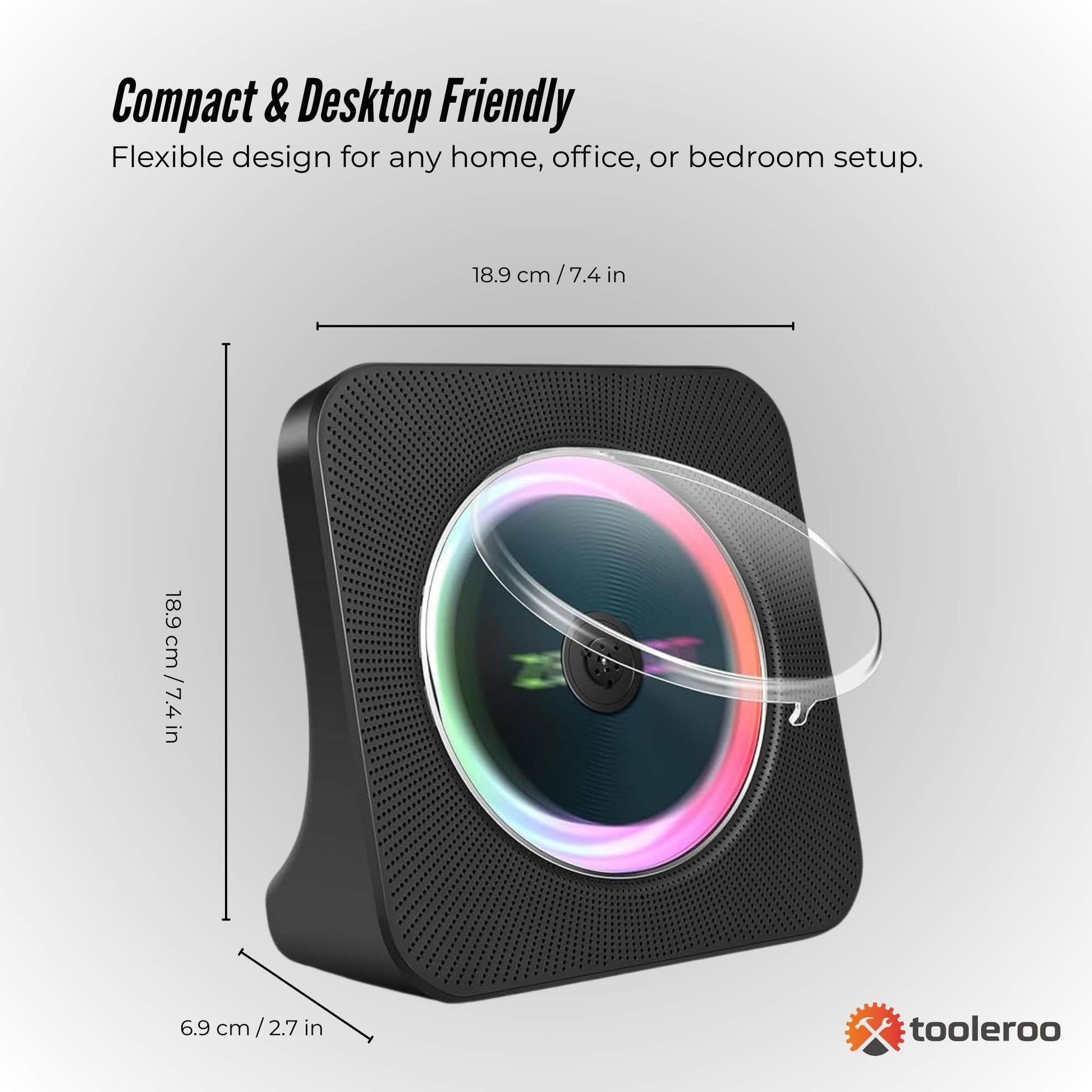Tooleroo - USB Rechargeable Desktop CD Player Speaker – Bluetooth Portable | Black DropShipZone