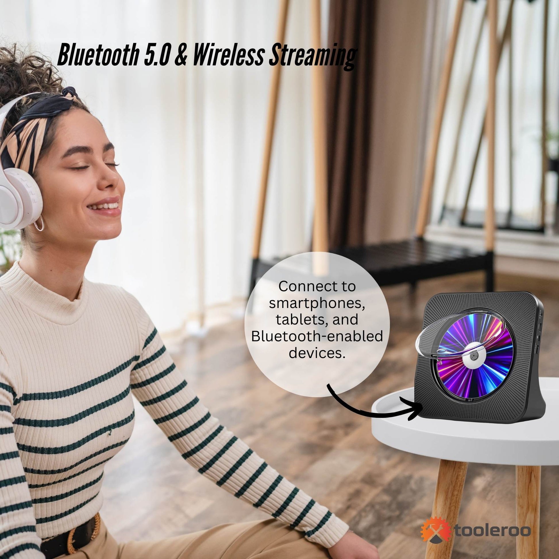 Tooleroo - USB Rechargeable Desktop CD Player Speaker – Bluetooth Portable | Black DropShipZone