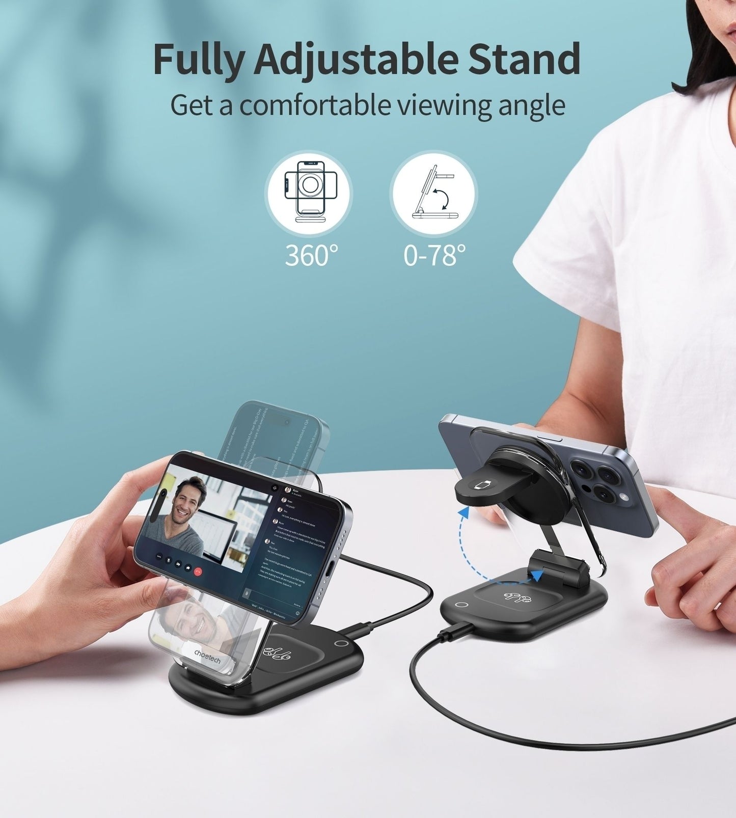 CHOETECH - MagSafe Wireless fast Charger Stand for iPhone i-Watch AirPods w/ Ambient Light DropShipZone