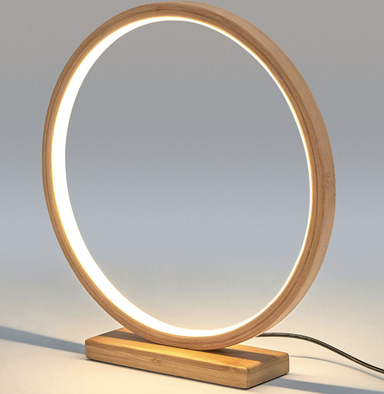Modern Scandi Minimalistic Bamboo Single Ring LED Lamp Light - Natural DropShipZone