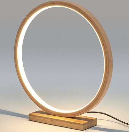 Modern Scandi Minimalistic Bamboo Single Ring LED Lamp Light - Natural DropShipZone