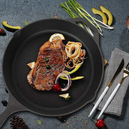 Non-stick Frying Pan Cast Iron Steak Skillet Round BBQ Grill Cookware 30cm GiftArk