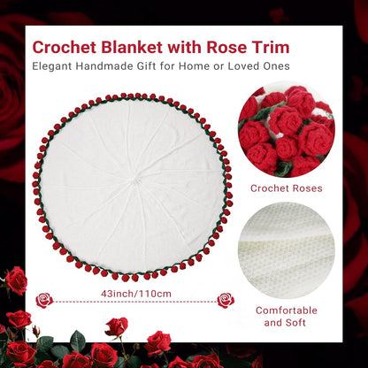 Red Rose Crochet Flower Bouquet Blanket Handmade Gift