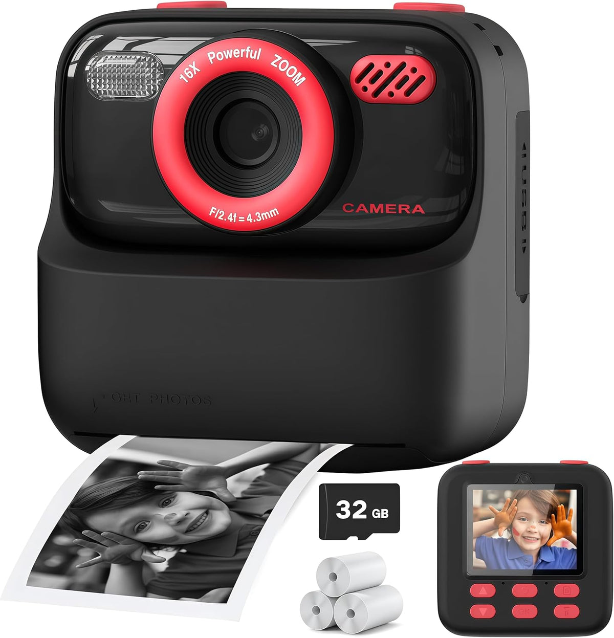 Kids Camera Instant Print Photo, Birthday Gifts for Girls and Boys, Kids Digital Camera Toys, 1080P HD Video, 3 4 5 6 7 8 9 10 11 12 Year Old Boy Gifts/Girl Gifts (Black)