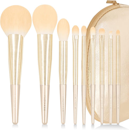 Natural Hair Makeup Brush Set Professional, Fox Hair Makeup Brushes Set with Case, Gold Cosmetic Brushes Makeup Set, Natural Makeup Brushes, Natural Hair Make up Brushes Set Professional.