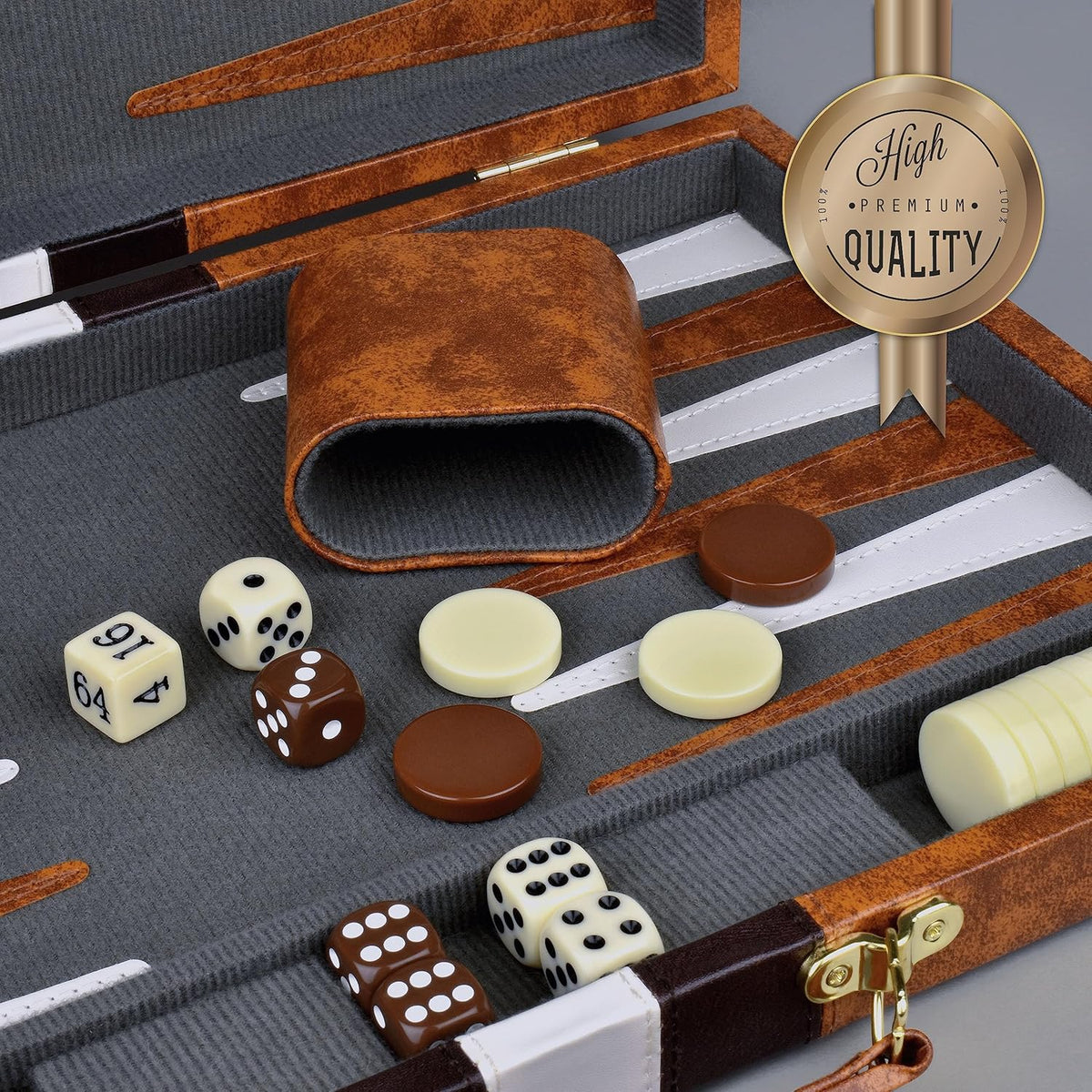Large Backgammon Sets for Adults - Classic Board Games for 2 Players Adults and Kids - Premium Backgammon Set 38.1 Cm Board and 32 Backgammon Pieces in Quality PU Leather Case