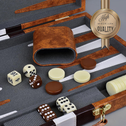 Large Backgammon Sets for Adults - Classic Board Games for 2 Players Adults and Kids - Premium Backgammon Set 38.1 Cm Board and 32 Backgammon Pieces in Quality PU Leather Case
