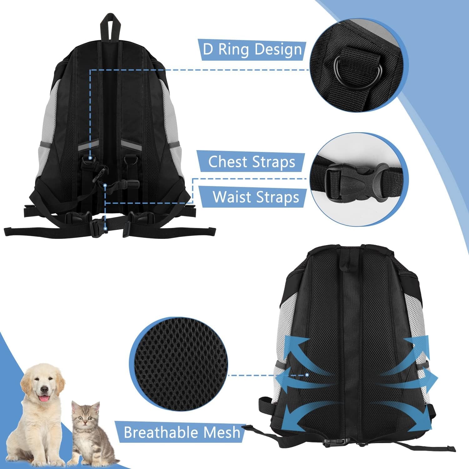 Dog Backpack Carrier - Lightweight & Breathable for Small Dogs (2-7 Lbs), Black