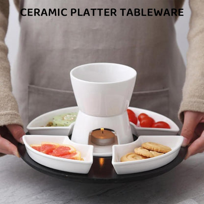 Ceramic Fondue Set Tea Light Pot with Tray for 4