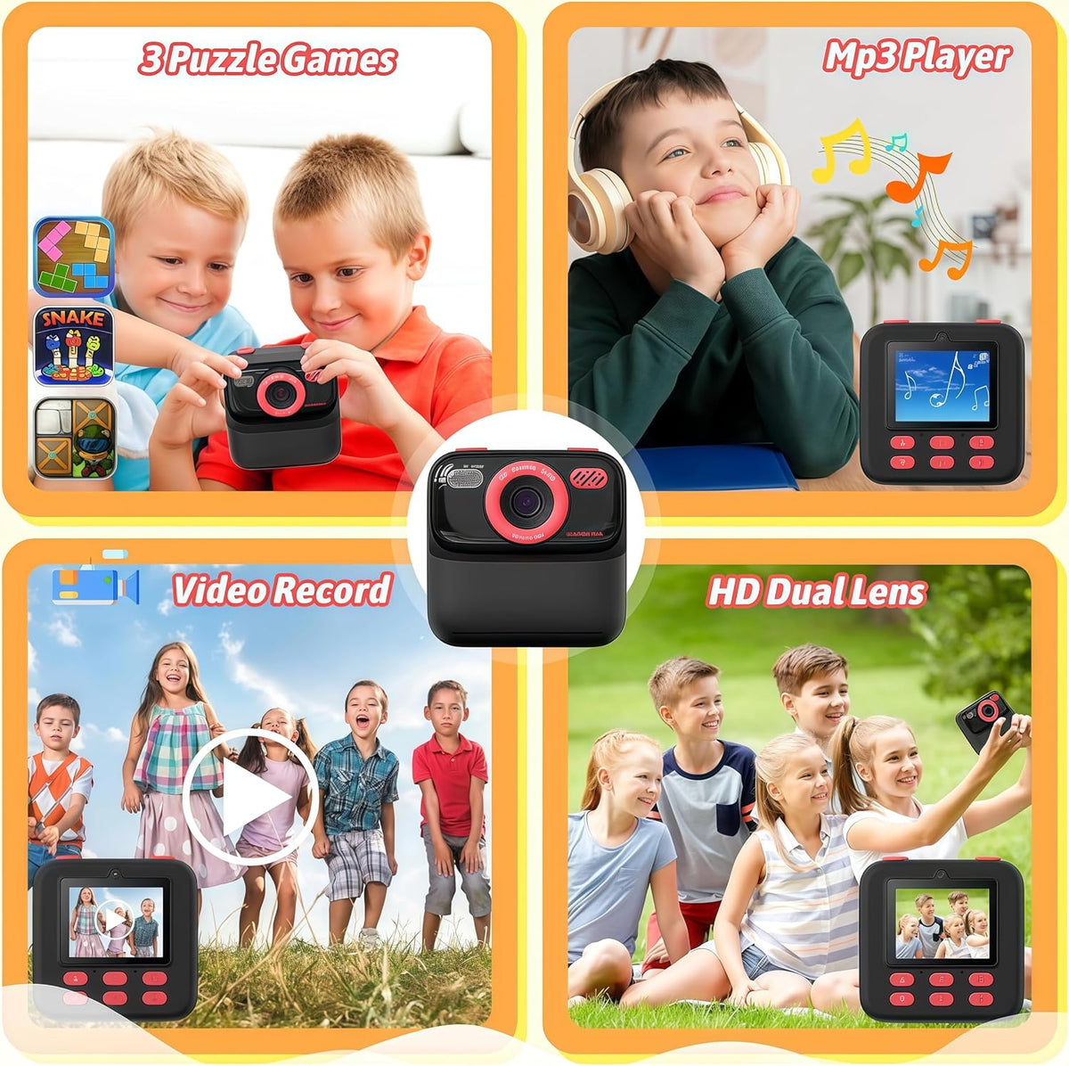 Kids Camera Instant Print Photo, Birthday Gifts for Girls and Boys, Kids Digital Camera Toys, 1080P HD Video, 3 4 5 6 7 8 9 10 11 12 Year Old Boy Gifts/Girl Gifts (Black)