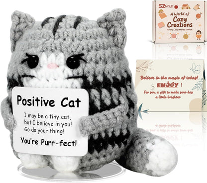 Handmade Positive Crochet Cat Emotional Support Gift