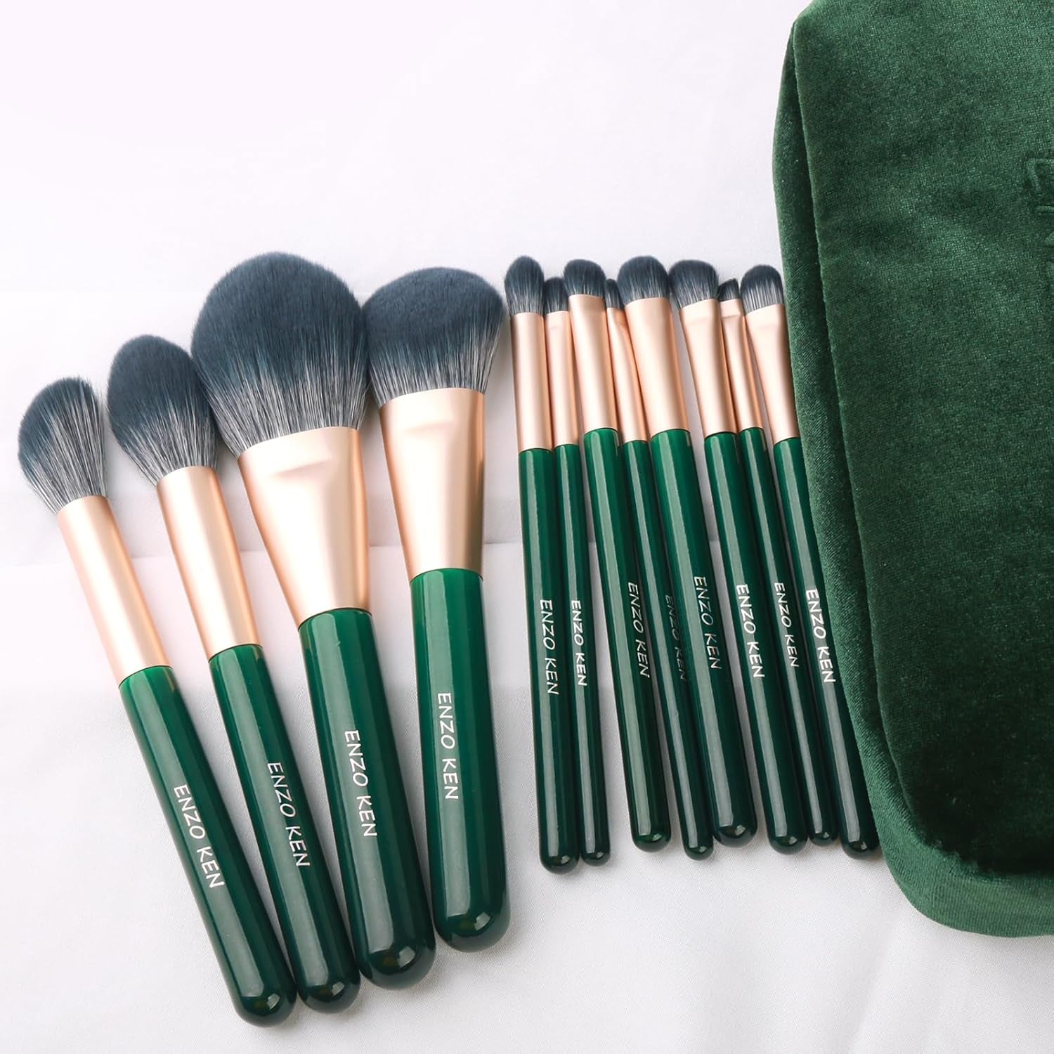 Natural Fiber & Goat Hair Makeup Brush Set Professional, Combined Hair Makeup Brushes Set with Case, Green Cosmetic Brushes Makeup Set, Natural Makeup Brushes, Natural Bristle Makeup Brushes.