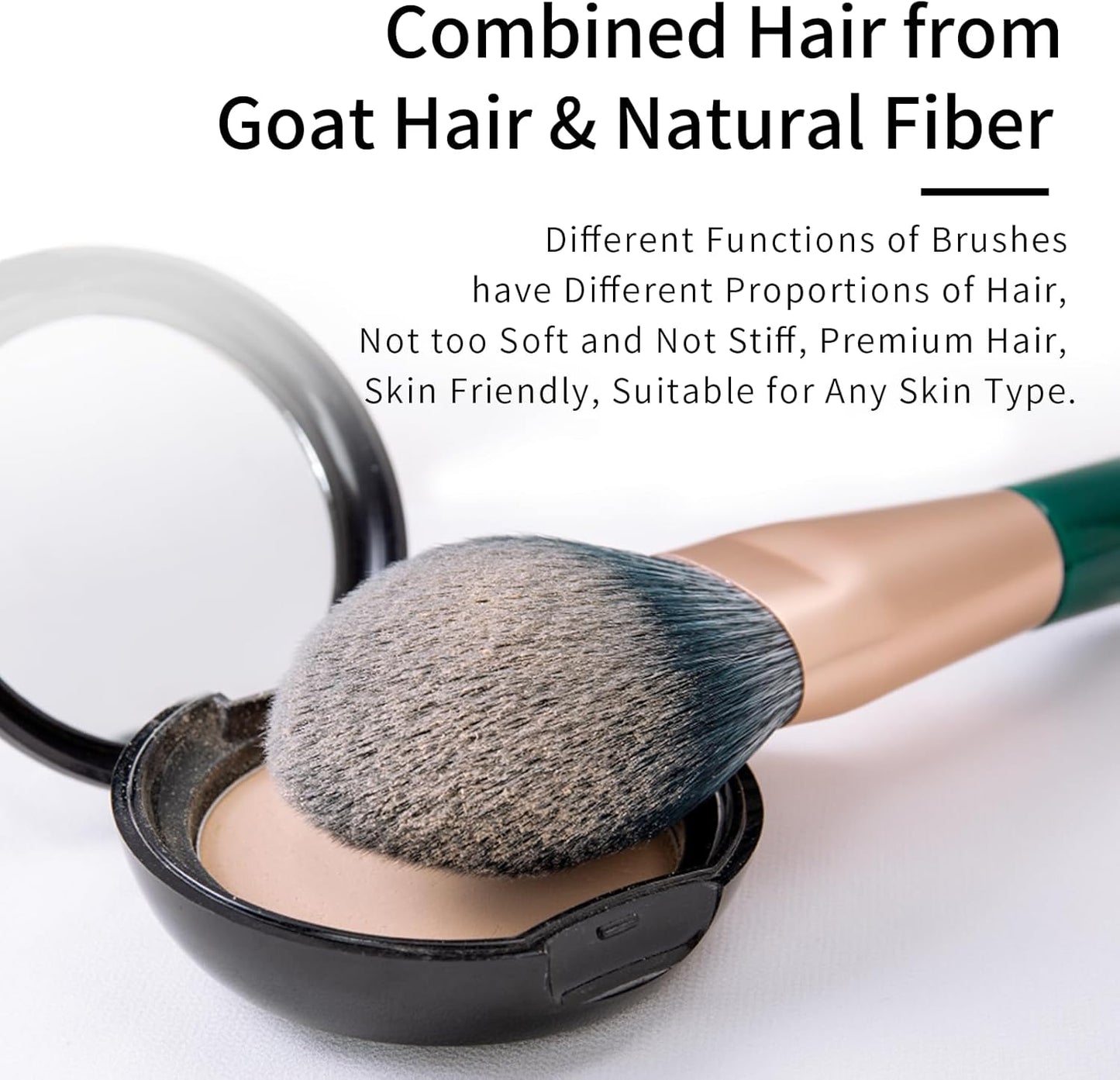 Natural Fiber & Goat Hair Makeup Brush Set Professional, Combined Hair Makeup Brushes Set with Case, Green Cosmetic Brushes Makeup Set, Natural Makeup Brushes, Natural Bristle Makeup Brushes.