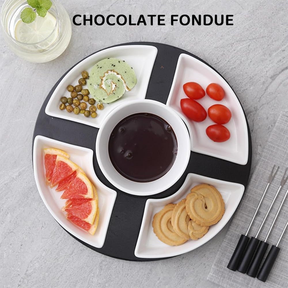 Ceramic Fondue Set Tea Light Pot with Tray for 4