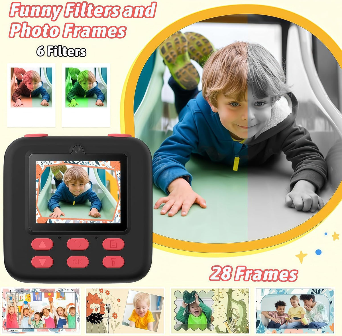 Kids Camera Instant Print Photo, Birthday Gifts for Girls and Boys, Kids Digital Camera Toys, 1080P HD Video, 3 4 5 6 7 8 9 10 11 12 Year Old Boy Gifts/Girl Gifts (Black)