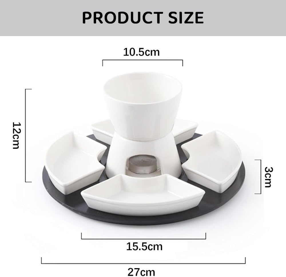Ceramic Fondue Set Tea Light Pot with Tray for 4
