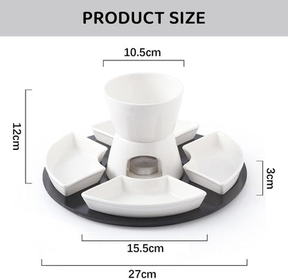 Ceramic Fondue Set Tea Light Pot with Tray for 4