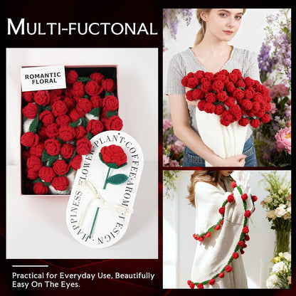 Red Rose Crochet Flower Bouquet Blanket Handmade Gift